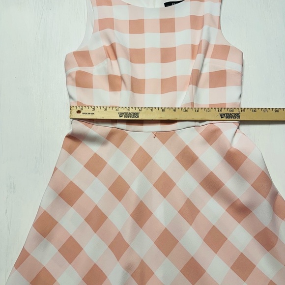 R&K Size 8P Pink Gingham Fit & Flare Dress Sleeveless Midi Checkered - Picture 4 of 8